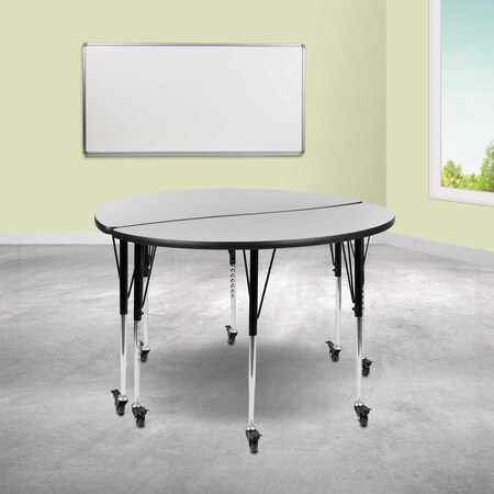 Flash Furniture Round 47.5 W, 48 L, 30 H, Chrome, Laminate, Particleboard, Steel, Grey XU-GRP-A48-HCIRC-GY-T-A-CAS-GG